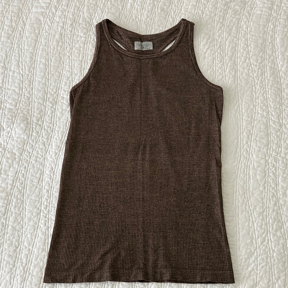 Brown Ribbed Tank Top